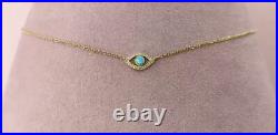 Turquoise Diamond Evil Eye All Seeing 14K Yellow Gold Pendant Necklace Womens