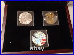 USA 2012 All 3x 1 Dollar in Silver (1 Ounce Each) Color Gilded Hologram EAGLE