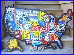 USA LICENSE PLATE MAP- METAL WALL ART- ALL 50 STATES- (Pub Bar Art)