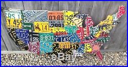 USA LICENSE PLATE MAP- METAL WALL ART- ALL 50 STATES- (Pub Bar Art)