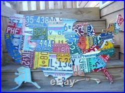 USA LICENSE PLATE MAP- METAL WALL ART- ALL 50 STATES- (Pub Bar Art)