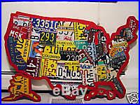 USA LICENSE PLATE MAP- METAL WALL ART- ALL 50 STATES- (Pub Bar Art)