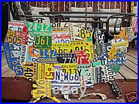 USA LICENSE PLATE MAP- METAL WALL ART- ALL 50 STATES- (Pub Bar Art)