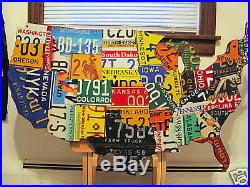 USA LICENSE PLATE MAP- METAL WALL ART- ALL 50 STATES- (Pub Bar Art)