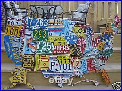 USA LICENSE PLATE MAP- METAL WALL ART- ALL 50 STATES- (Pub Bar Art)