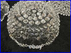 US GLASS DEWDROP 6 pc set BRILLIANT GLASS SALAD BOWL CUT 1890's hobnail fan