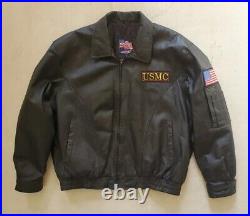US Marine Corps Jacket Coat Black Leather Bomber Mens 2XL USA was $390