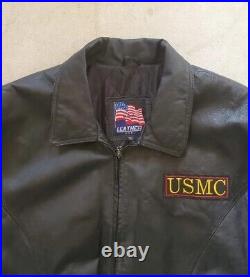 US Marine Corps Jacket Coat Black Leather Bomber Mens 2XL USA was $390