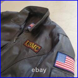 US Marine Corps Jacket Coat Black Leather Bomber Mens 2XL USA was $390