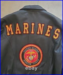 US Marine Corps Jacket Coat Black Leather Bomber Mens 2XL USA was $390