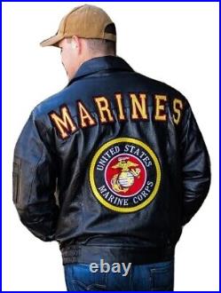 US Marine Corps Jacket Coat Black Leather Bomber Mens 2XL USA was $390