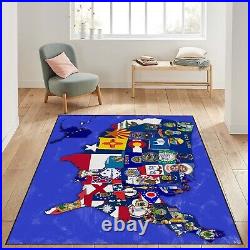 United States of America Map Area Rugs, flat design USA Rug, kids room rug play