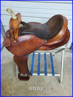 Used 16 Circle D Brown Leather Barrel saddle with all smooth leather