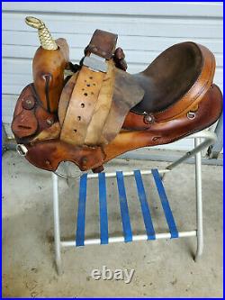 Used 16 Circle D Brown Leather Barrel saddle with all smooth leather