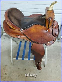 Used 16 Circle D Brown Leather Barrel saddle with all smooth leather