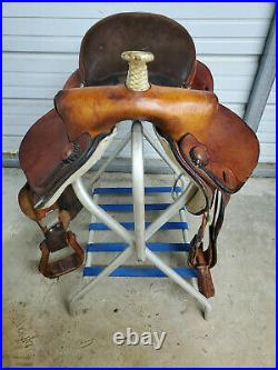Used 16 Circle D Brown Leather Barrel saddle with all smooth leather