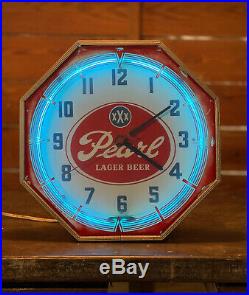 VTG 1940s 50s All Original PEARL Beer Advertising Neon Clock Breweriana WORKING