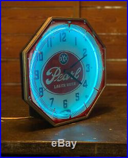 VTG 1940s 50s All Original PEARL Beer Advertising Neon Clock Breweriana WORKING