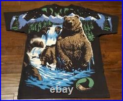 VTG 1995 Liquid Blue Grizzly Bear Nature Animal All Over Print XL Rare Vintage