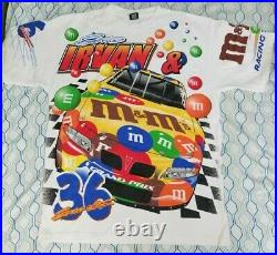 VTG 90s Nascar Ernie Irvan M&M All Over Print T Shirt White Pit Crew Candy XL