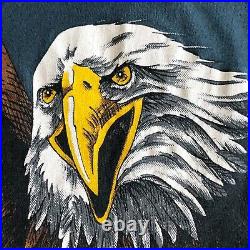 VTG Harley Davidson T Shirt HUGE Eagle All Over Print Single Stitch Deep Teal, M