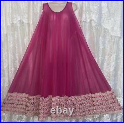 VTG SZ ALL INTIME Raspberry Pink FULL DBL SHEER CHIFFON Nightgown Negligee Gown
