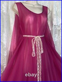VTG SZ ALL INTIME Raspberry Pink FULL DBL SHEER CHIFFON Nightgown Negligee Gown