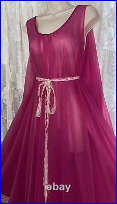VTG SZ ALL INTIME Raspberry Pink FULL DBL SHEER CHIFFON Nightgown Negligee Gown