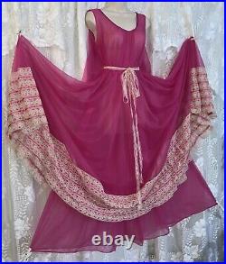 VTG SZ ALL INTIME Raspberry Pink FULL DBL SHEER CHIFFON Nightgown Negligee Gown