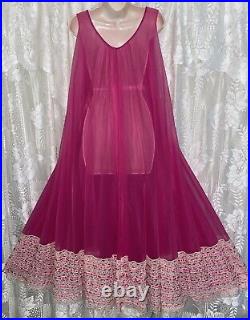 VTG SZ ALL INTIME Raspberry Pink FULL DBL SHEER CHIFFON Nightgown Negligee Gown
