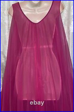 VTG SZ ALL INTIME Raspberry Pink FULL DBL SHEER CHIFFON Nightgown Negligee Gown