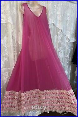 VTG SZ ALL INTIME Raspberry Pink FULL DBL SHEER CHIFFON Nightgown Negligee Gown