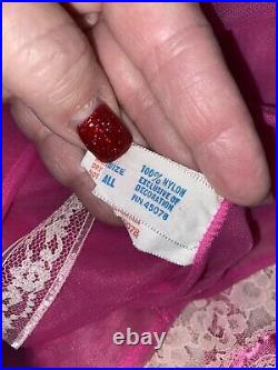 VTG SZ ALL INTIME Raspberry Pink FULL DBL SHEER CHIFFON Nightgown Negligee Gown