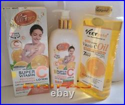 Veet Gold Vit C Body Lotion, Vit C Oil 1000ml, Body Scrub & Carrot Soap. 4 Set
