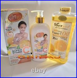 Veet Gold Vit C Body Lotion, Vit C Oil 1000ml, Body Scrub & Carrot Soap. 4 Set