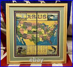 Vintage 1920s X-Plor U. S. Travel United States Antique Board Game All-Fair Framed