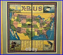 Vintage 1920s X-Plor U. S. Travel United States Antique Board Game All-Fair Framed