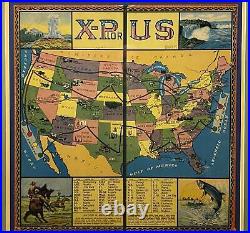 Vintage 1920s X-Plor U. S. Travel United States Antique Board Game All-Fair Framed
