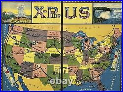 Vintage 1920s X-Plor U. S. Travel United States Antique Board Game All-Fair Framed