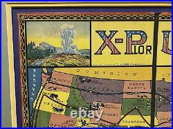 Vintage 1920s X-Plor U. S. Travel United States Antique Board Game All-Fair Framed