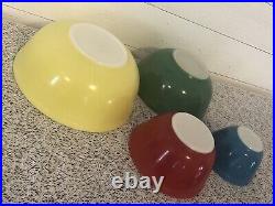 Vintage 1960 PYREX Primary Colors Set of 4 Mixing Nesting Bowls