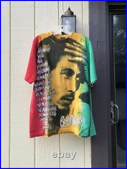 Vintage 1993 Bob Marley Tie Dye All Over Print T Shirt XL Mosquitohead USA Rasta