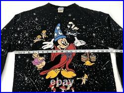 Vintage 80s 90s Disney Fantasia T Shirt Long Sleeve All Over Print Mickey Rare