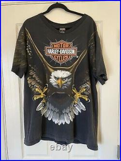 Vintage 90s 1996 Harley Davidson Eagle 3D Single Stitch Tshirt XL All Over Print