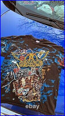 Vintage 90s Aerosmith Toys In The Attic All Over Print Concert T-Shirt Rare