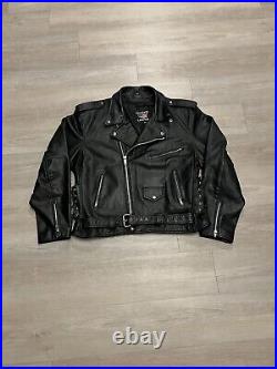 Vintage 90s All State Leather Black Moto Biker Motorcycle Jacket Men's Size 54