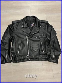 Vintage 90s All State Leather Black Moto Biker Motorcycle Jacket Men's Size 54