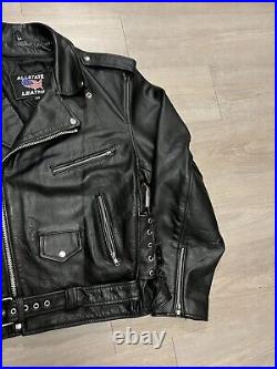 Vintage 90s All State Leather Black Moto Biker Motorcycle Jacket Men's Size 54