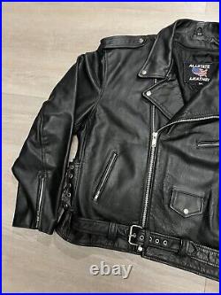 Vintage 90s All State Leather Black Moto Biker Motorcycle Jacket Men's Size 54