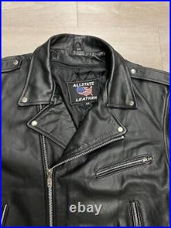 Vintage 90s All State Leather Black Moto Biker Motorcycle Jacket Men's Size 54